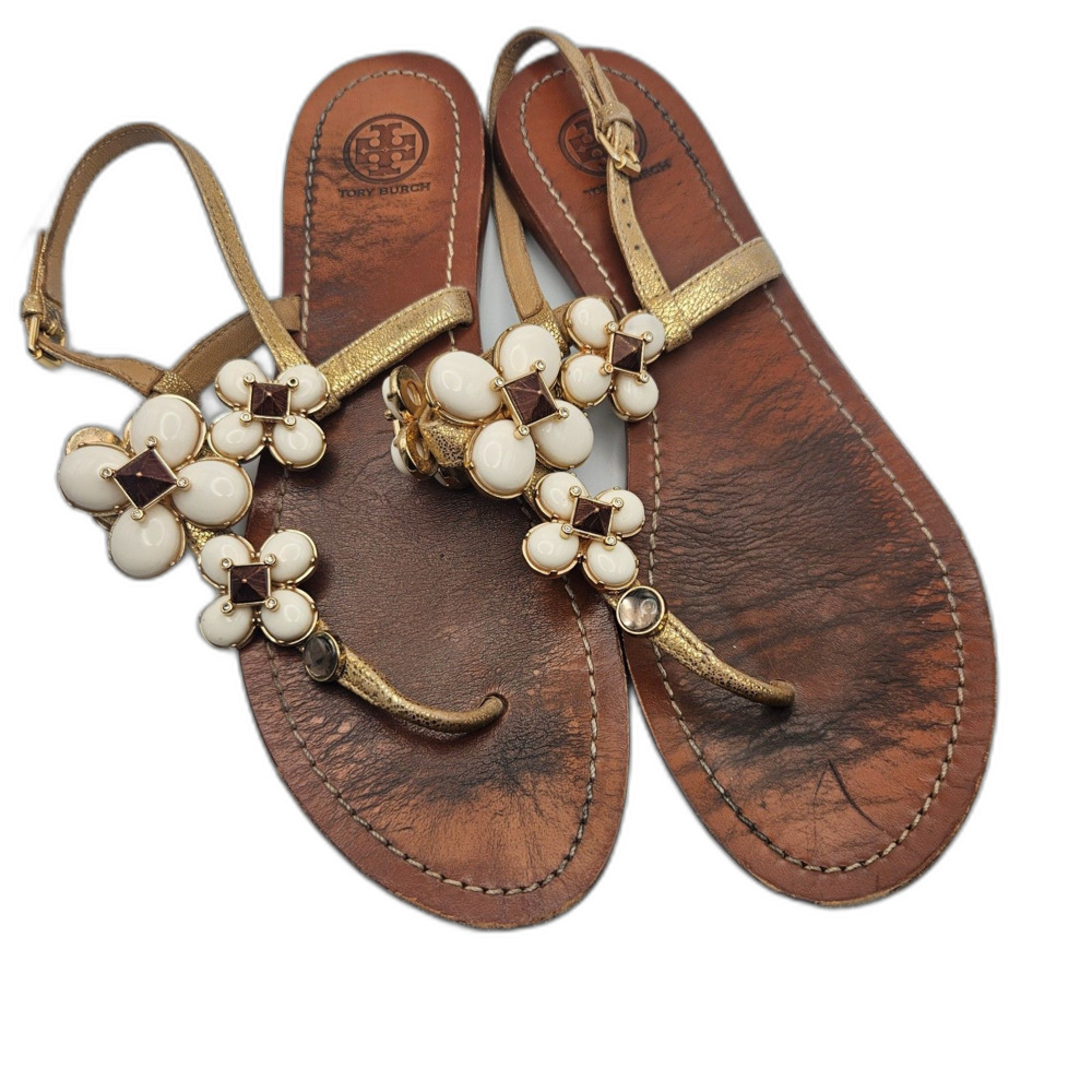Tory Burch Thea Embellished Thong Sandal Cruise Sz 8 T-Strap Sling Back